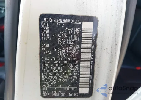 2012 Nissan Juke Sl z USA, uszkodzony, nr VIN JN8AF5MR6CT115315